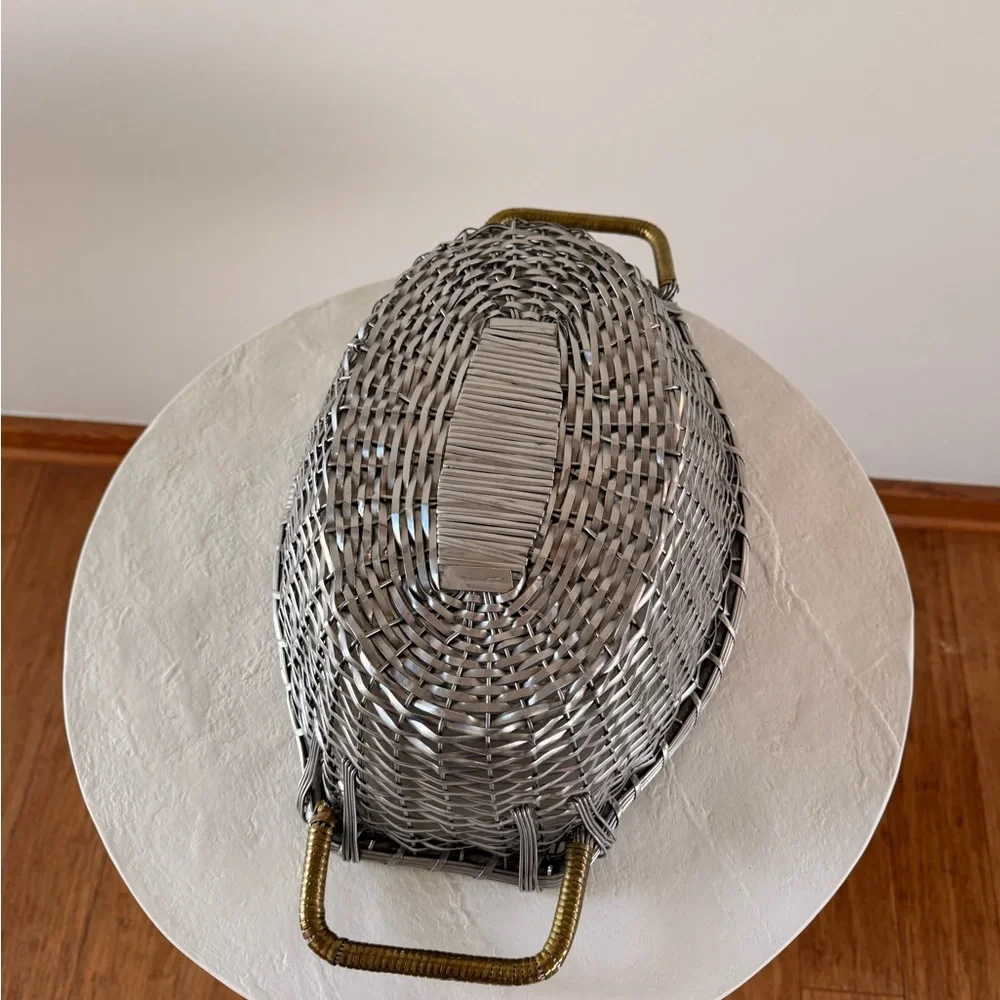 MID-CENTURY MODERN VINTAGE WRAPPED ALUMINUM/BRASS WOVEN METAL‎ DECORATIVE BOWL